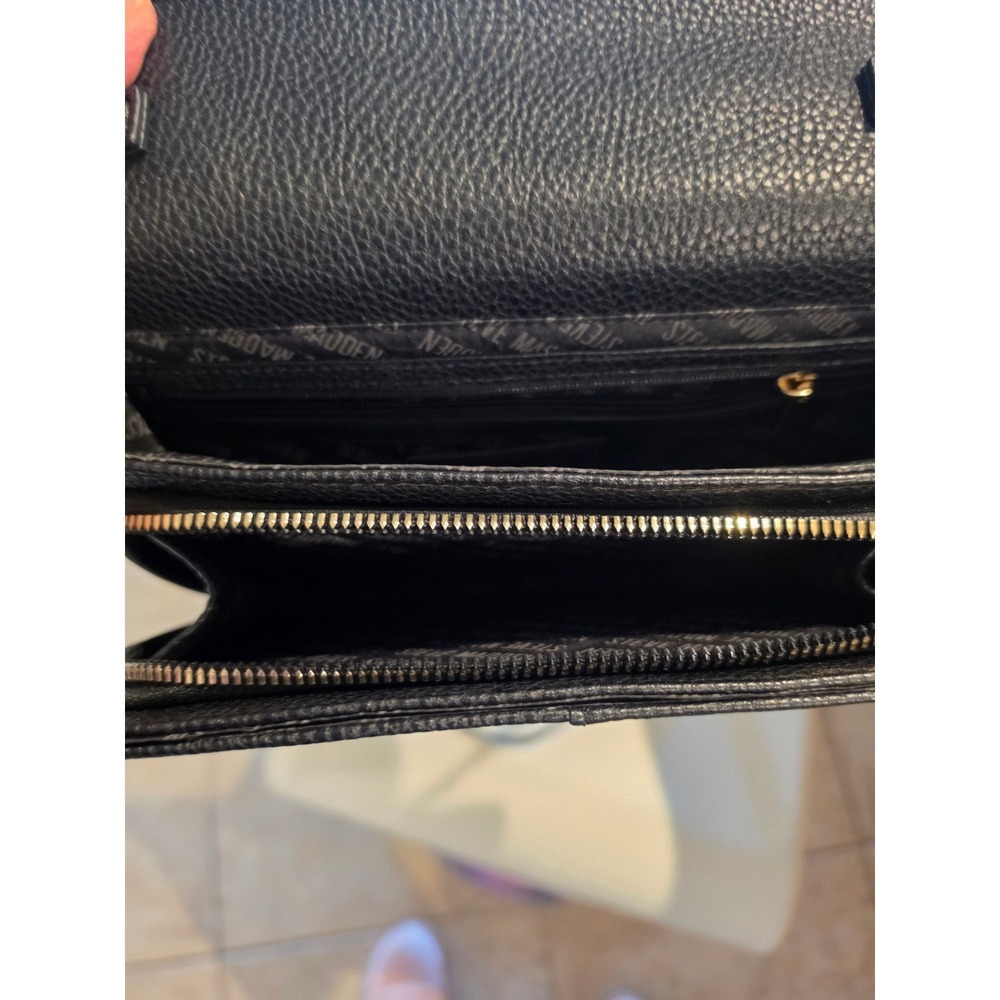 Steve Madden Black Quilted Pebbled Crossbody Wallet on Chain Bag Gold Hardware - Picture 7 of 11